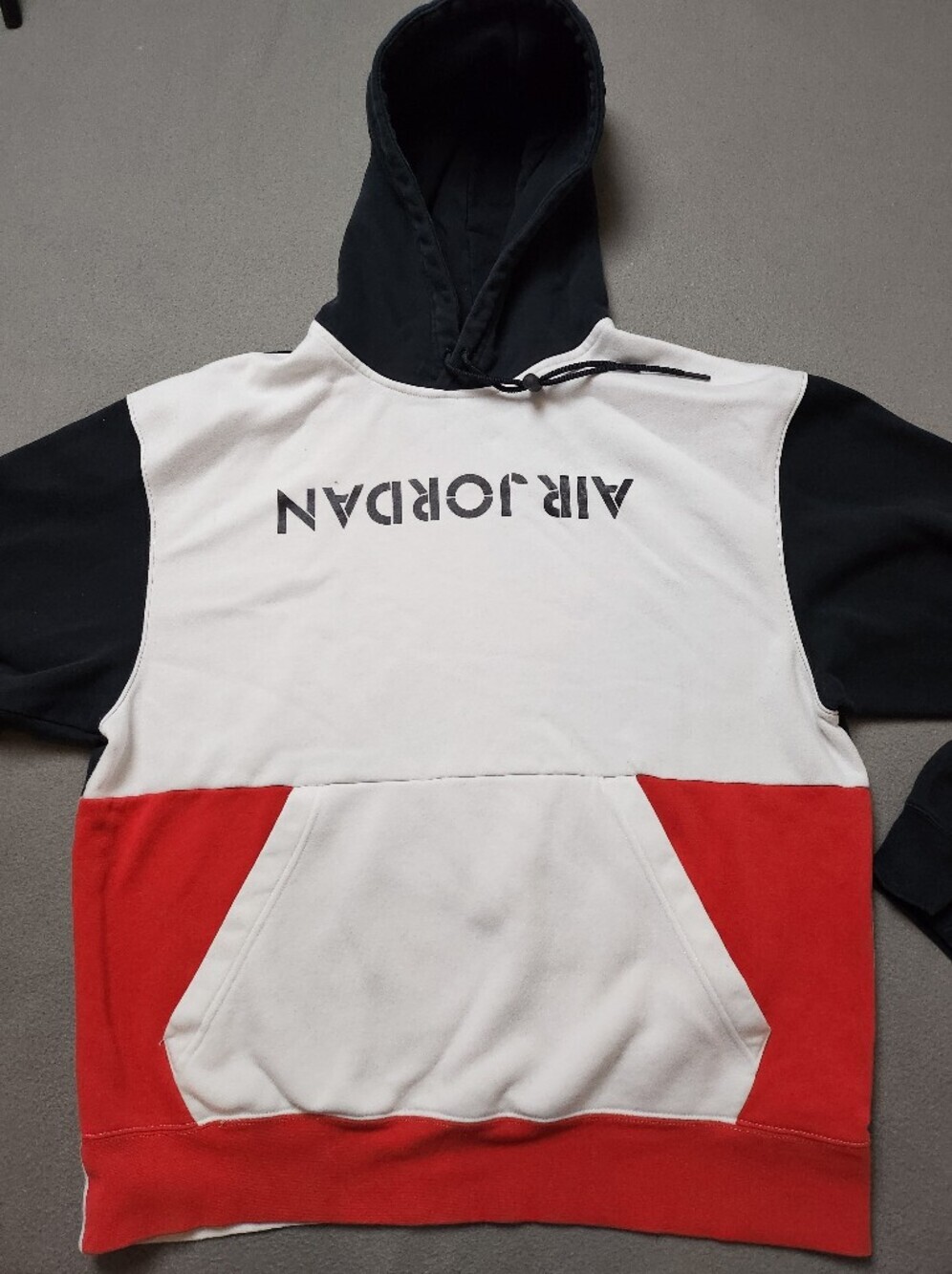 Nike Air Jordan Colorblock Hoodie Men's Large Black White Red Spellout Swoosh